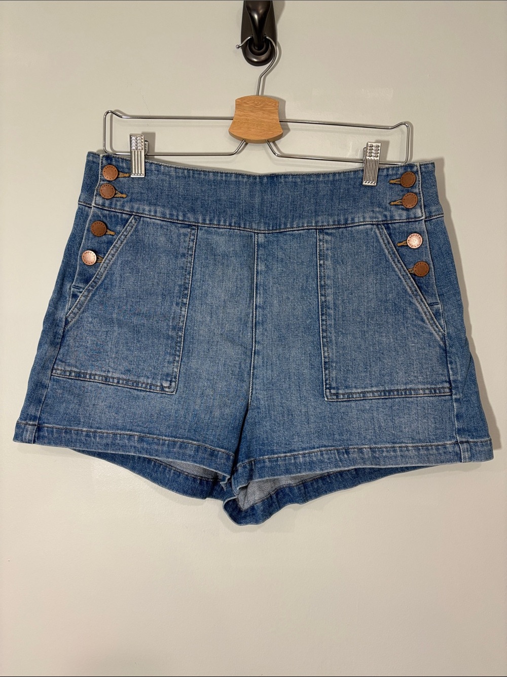 Alice + Olivia Donald Denim Shorts with Copper Button Accents